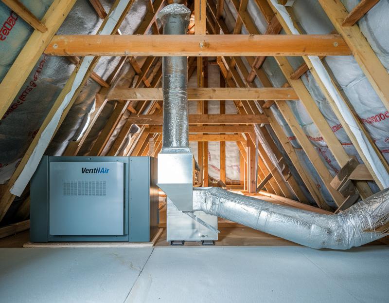 rekuperator zamontowany na poddaszu